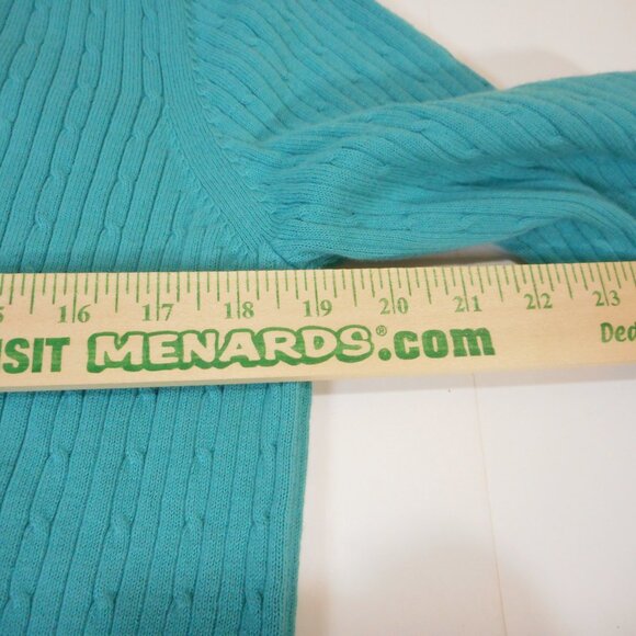 Cherokee Womens size XXL Cable knit Sweater Teal Aqua Blue V-neck - Picture 5 of 9